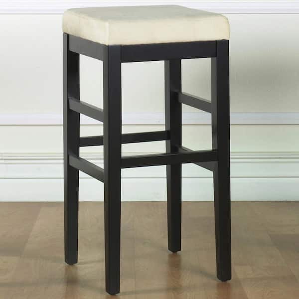 Armen Living Sonata 26 in. Beige Microfiber and Black Finish Backless Bar Stool