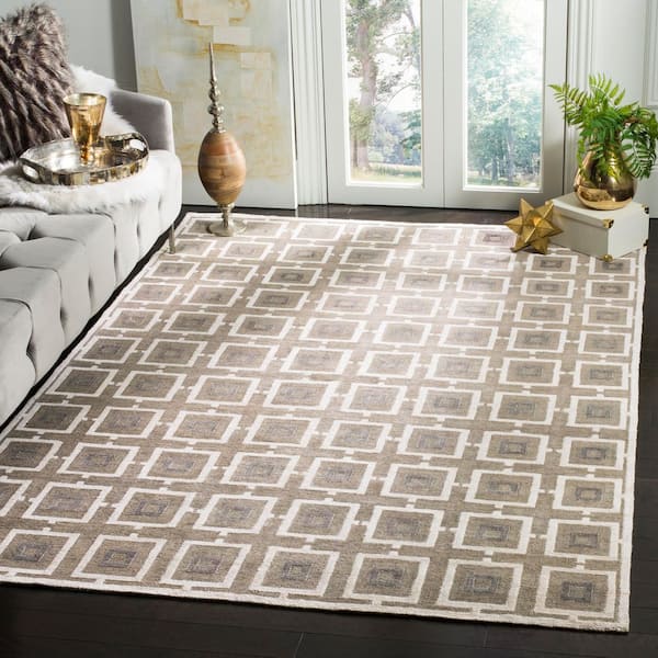 Tibetan 9 ft. x 12 ft. Buckwheat/Antique White Geometric Tile Area Rug