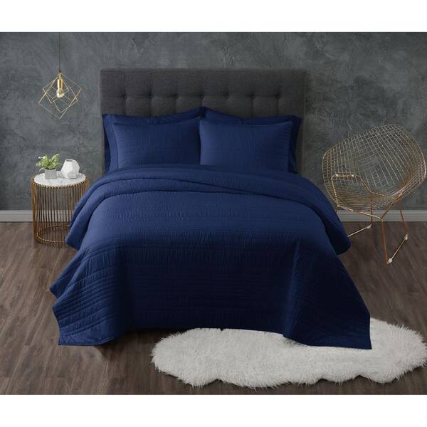 Navy Hypo Allergenic Blanket Standard Full Queen Bed Spread Microfiber Bedding 