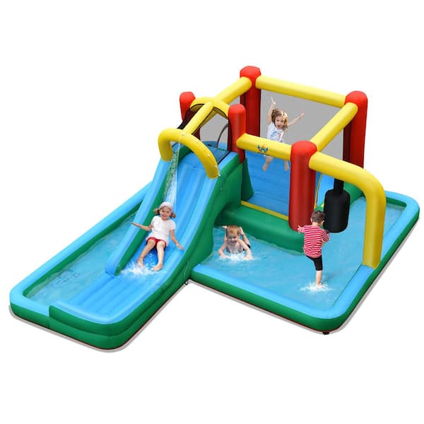 Costway Fabric Slide Water Park Climbing Bouncer Pendulum Tunnel Game without Blower