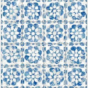 Izeda Blue Floral Tile Matte Non-Pasted Non-Woven Wallpaper Sample