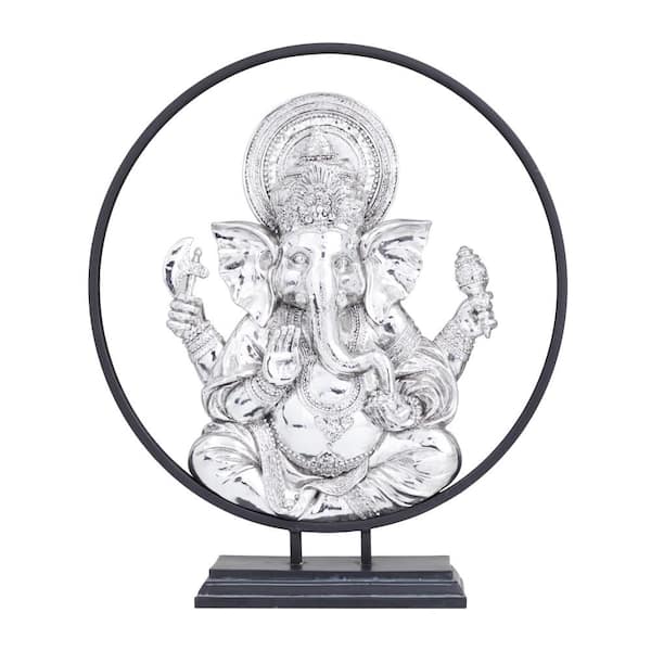 Litton Lane 20 in. x 8.5 in. x 22.5 in. Silver Eclectic Polystone Ganesh Sculpture