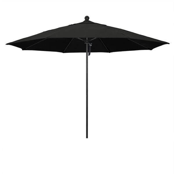 11 ft. Black Aluminum Market Patio Umbrella with Fiberglass Ribs Pulley Lift in Black Sunbrella