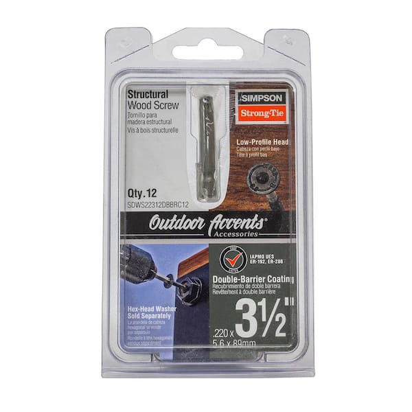 Simpson Strong-Tie Outdoor Accents 0.220 in. x 3-1/2 in. T40 6-Lobe, Low Profile Head, Black Structural Wood Screw (12-Pack)