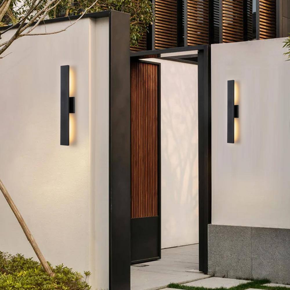 Sleek Matte Black 22" LED Outdoor Wall Sconce with Frosted Glass