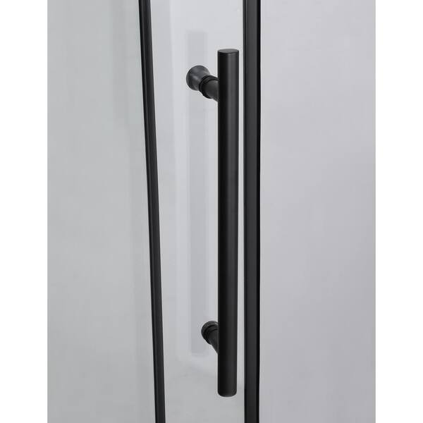 MEDUNJESS BradF 72 in. W x 76 in. H Sliding Frameless Shower Door in Matte Black with 3/8 in. (10mm) Tempered Clear Glass