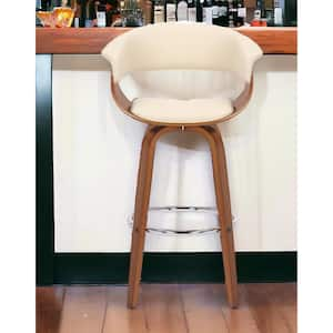 27 in. Cream Low Back Wood Counter Stool Faux Leather Seat