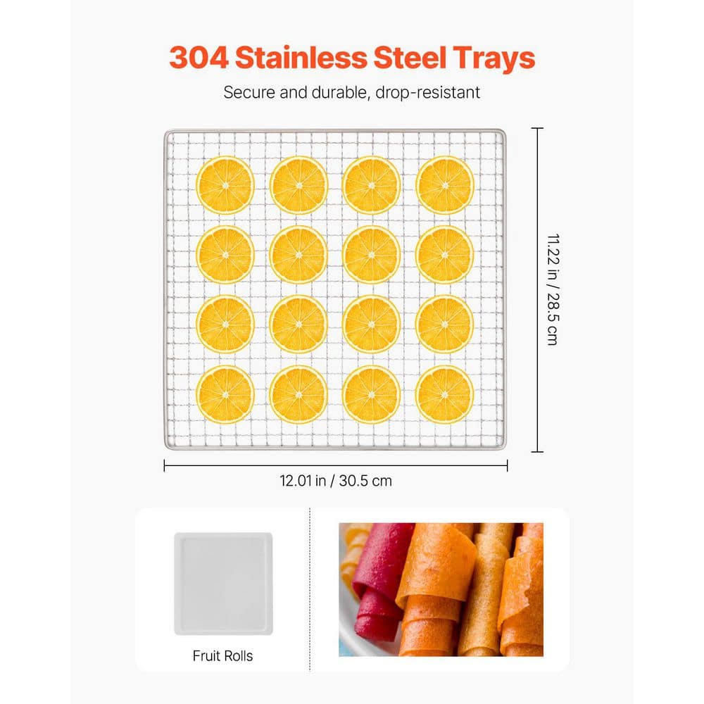 Stainless Steel 10-Tray Food Dehydrator with Adjustable Thermostat