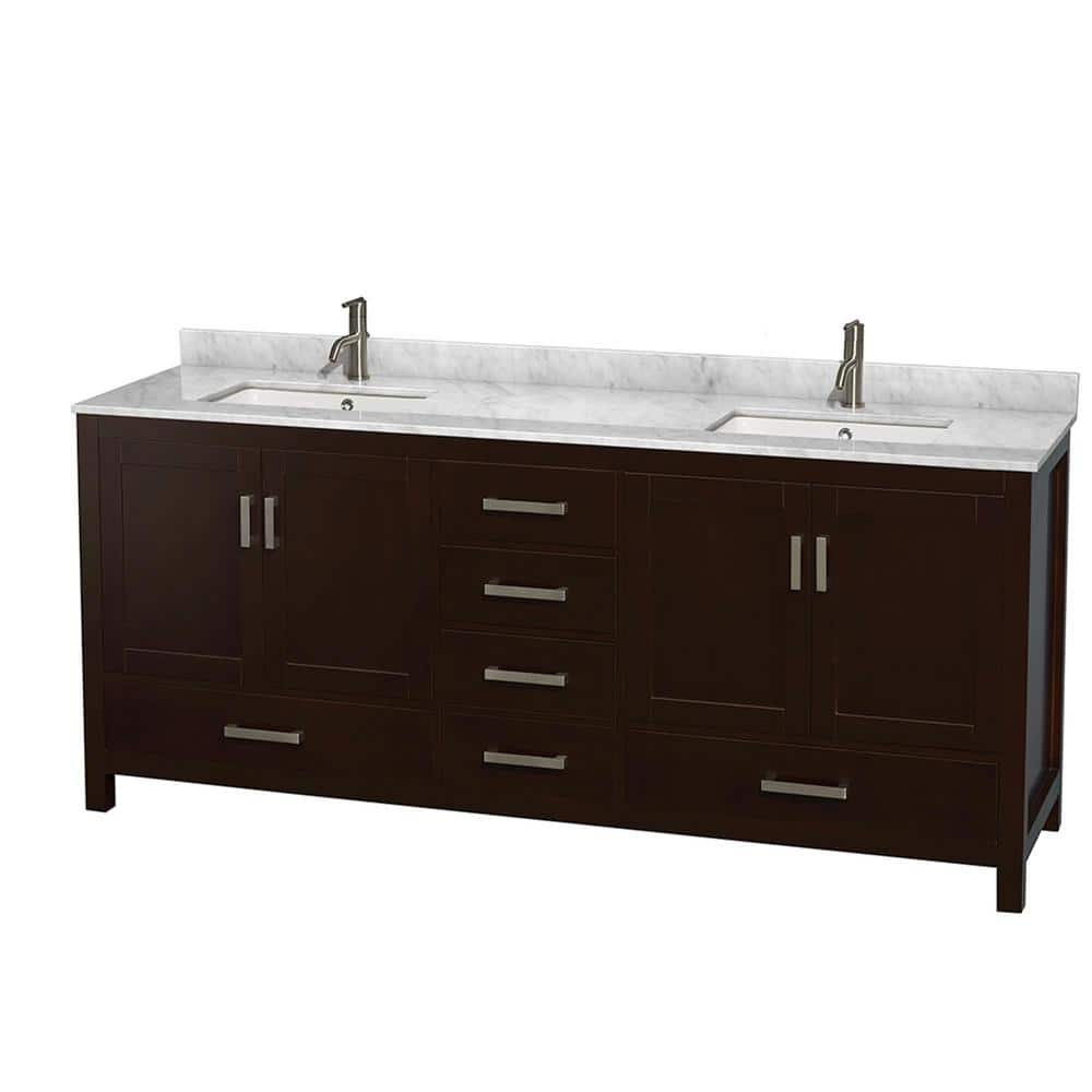 Espresso and White Carrera Marble Double Bathroom Vanity