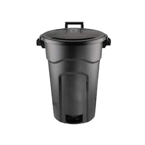 32 Gal. Black Outdoor Vented Trash Can with Wheels, Domed Lid, Rounded Handles, and Reinforced Foothold