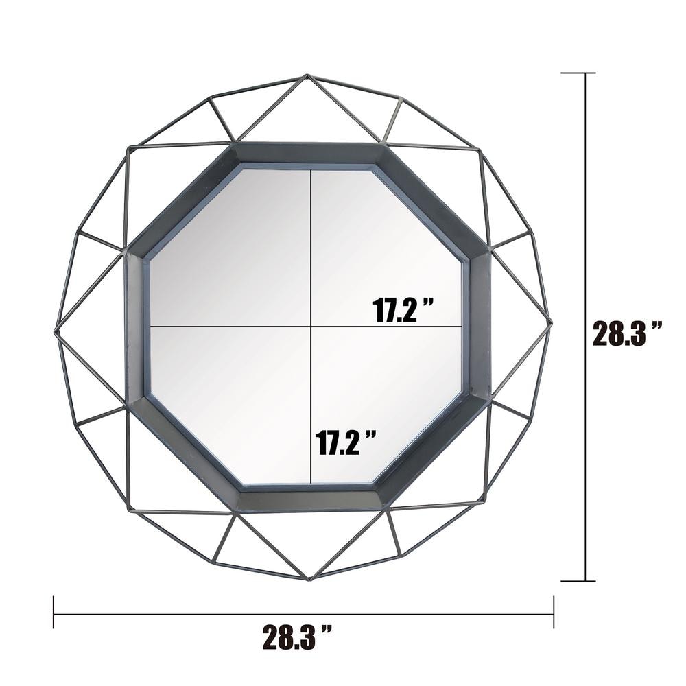 28" Black Geometric Metal Frame Octagon Wall Mirror