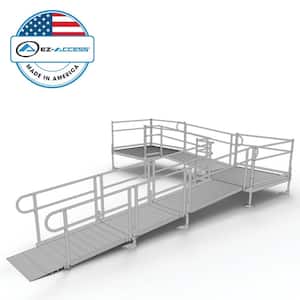 PATHWAY 20 ft. L-Shaped Aluminum Wheelchair Ramp Kit with Solid Surface Tread, 2-Line Handrails and (2) 5 ft. Platforms