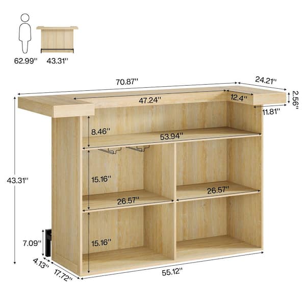 BYBLIGHT Kearsten Wooden Bar Table with 5 Muti-Bottle Complements