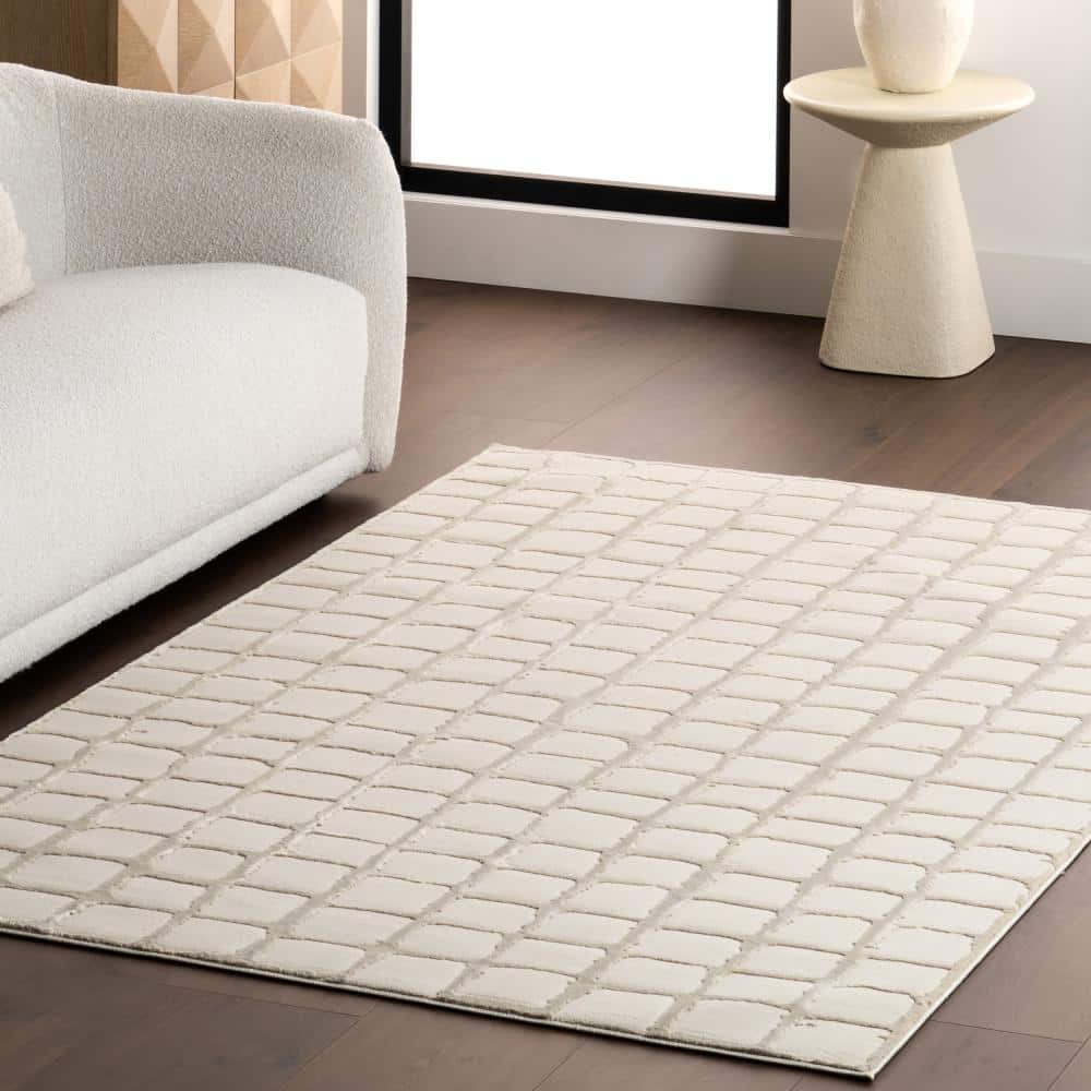 Eunice 2' x 3' Off-White Geometric Washable Area Rug