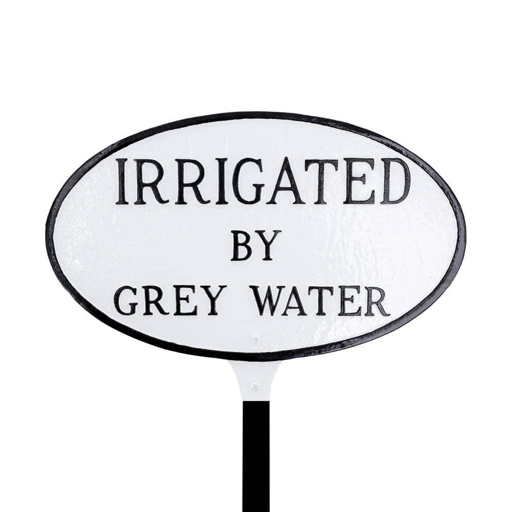 6 in. x 10 in. Small Oval Irrigated By Grey Water Statement Plaque Sign with Lawn Stake - White/Black price history on PriceWatchPro