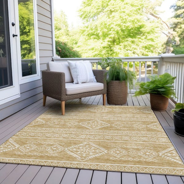 Chantille Machine Washable Indoor/Outdoor Abstract ACN901 Gold 10 ft. x 14 ft. Area Rug