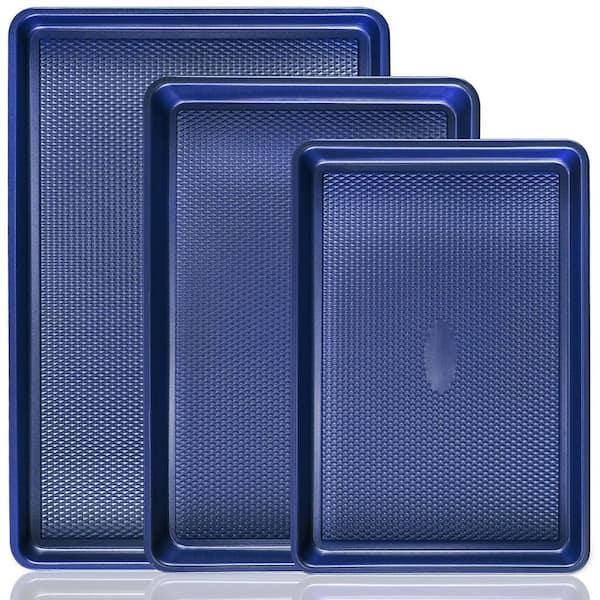 Wudkey 3-Piece Blue Nonstick Carbon Steel Baking Sheet Pan Set