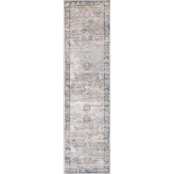 Unique Loom Portland Canby Ivory/Gray 2 ft. 2 in. x 8 ft. Runner Rug
