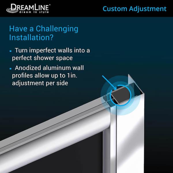 DreamLine - Prime 33 in. x 33 in. x 74.75 in. Sliding Semi Frameless Corner Shower Kit in Chrome with Base and Back Walls