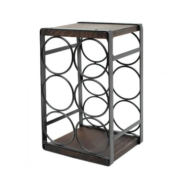 Angel Sar 6-Bottle Rustic Wood and Metal Countertop Wine Rack in Brown