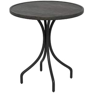 26 in. Round Metal Outdoor Side Table with Steel Frame, Slat Tabletop Design in Distressed Gray for Indoor/Outdoor Use