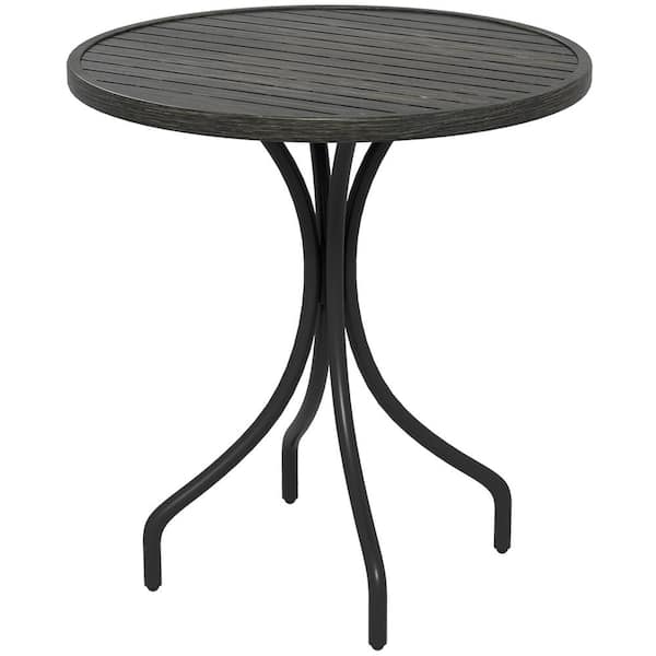 ITOPFOX 26 in. Round Metal Outdoor Side Table with Steel Frame, Slat Tabletop Design in Distressed Gray for Indoor/Outdoor Use