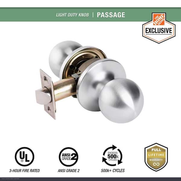 Light Duty Commercial Passage (Hall/Closet) Knob, UL 3-Hour Fire ANSI Grade 2, Satin Chrome Finish