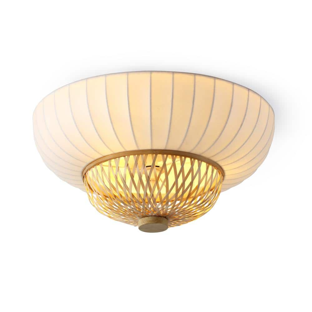 VidaLite Hikari Flush Mount: UL Listed, 3-Light Silk Shade, Bamboo & Aluminum Body, 60W E26