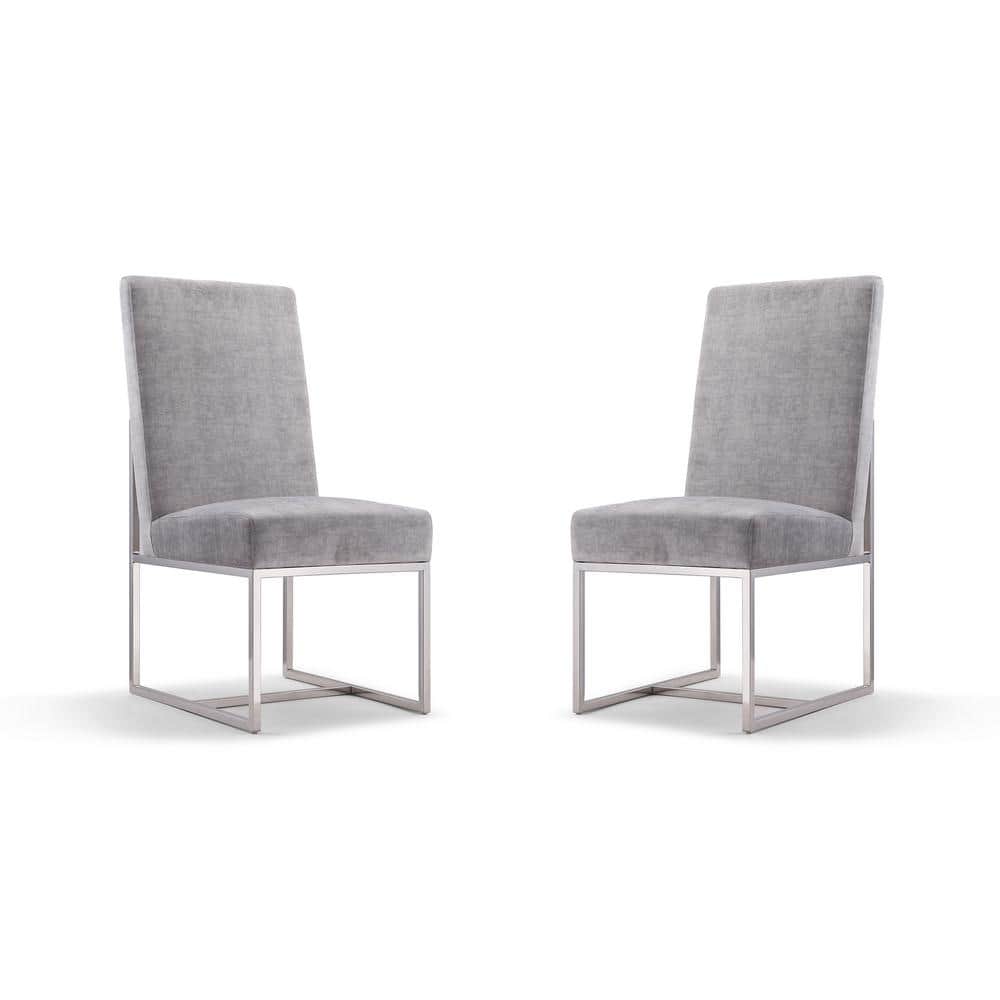 Gray Velvet Upholstered High-Back Arm Chair with Metal Frame