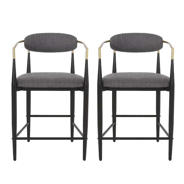 Noble House Bayliss 44.25 in. Charcoal High Back Wood Bar Height Foot Rest  Bar Stool with Fabric Seat (Set of 2) 83319 - The Home Depot