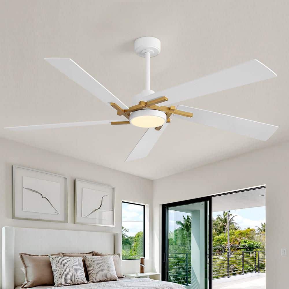 64in 5 Plywood Blades Indoor Standard Ceiling Fan with Integrated LED and Remote, Gold and White price history on PriceWatchPro