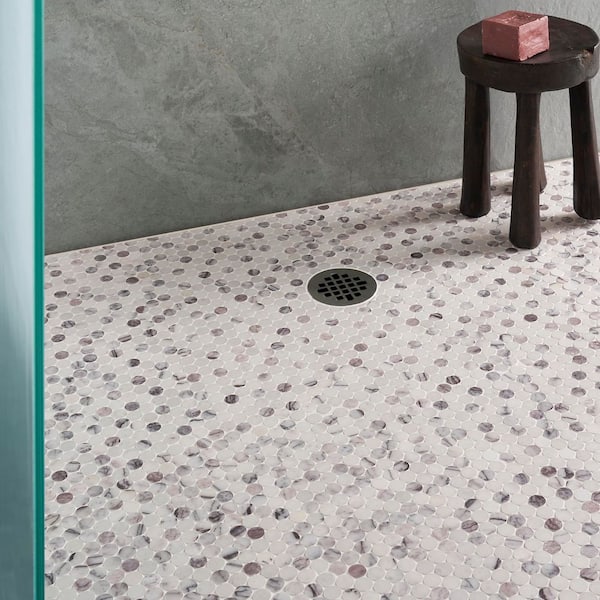 Etherea Lilac 2.6 in. x 0.37 in. Penny Round Polished Marble Mosaic Floor and Wall Tile Sample