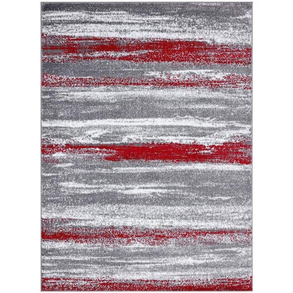 Red Polypropylene 8 ft. x 10 ft. Modern Abstract Indoor/Outdoor Area Rug