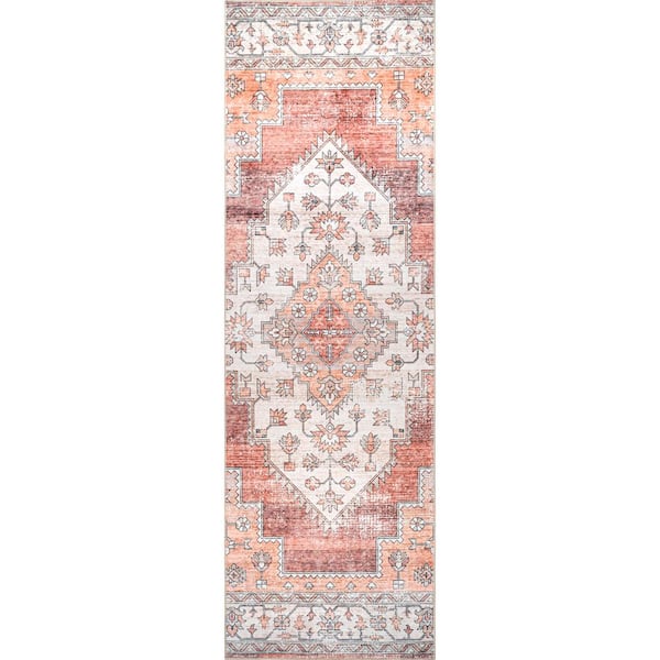 nuLOOM Dania Machine Washable Medallion Rust 3 ft. x 8 ft. Runner Rug
