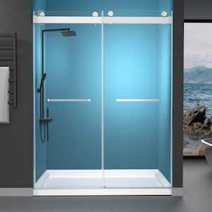 60 in. W x 79 in. H Double Sliding Frameless Shower Door in Brushed Nickel With Crashproof And 3/8 in. (10 mm)Glass