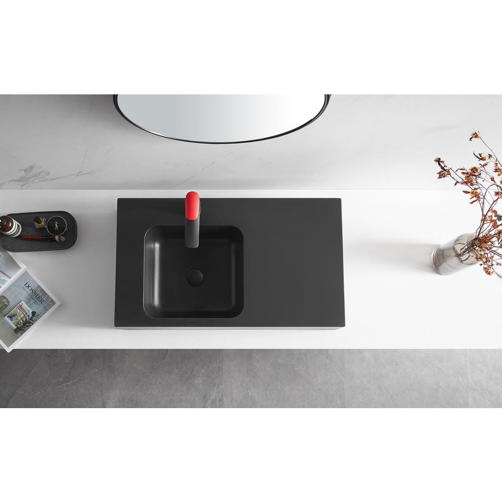 Matte Black Granite Wall-Mount Rectangular Bathroom Sink