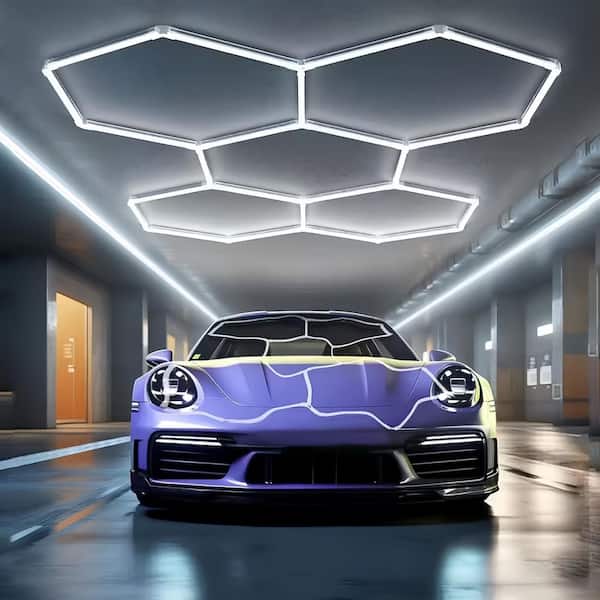 95 in. 168W LED Strip Light Fixture, 20160LM, 5000K, 5-Grids Integrated LED Hexagon Garage Lights for Car Detailing Shop