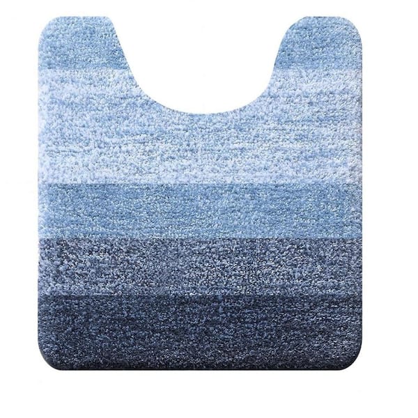 Afoxsos 24 in. x 20 in. Navy Stripe Microfiber Rectangular Contour Bath Rugs