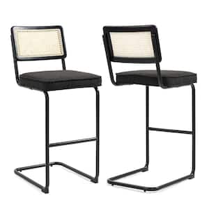 Ayo 30 in. Black Metal Bar Stool with Boucle Seat 2 (Set of Included)