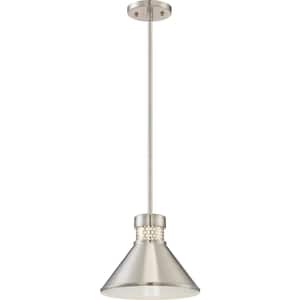 3-Light Brushed Nickel/White Accents Shaded Pendant