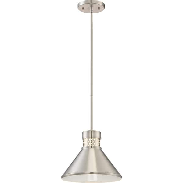 SATCO 3-Light Brushed Nickel/White Accents Shaded Pendant