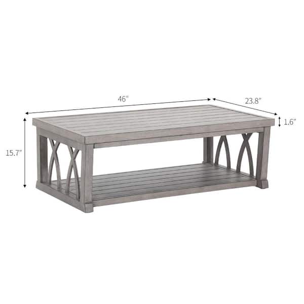 テーブル Gray 46 in. Rectangular Aluminum Outdoor Coffee Table, All-weather