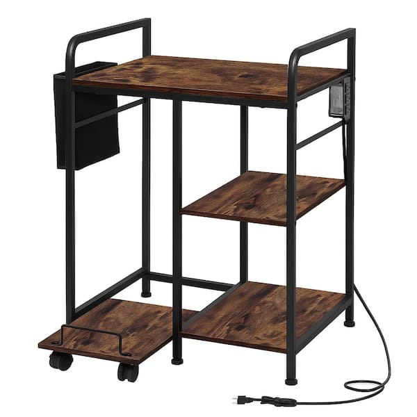 24x18 Inches Printer Stand with Charging Station Storage for Home Office, Fax/PC Tower Table Rustic Brown