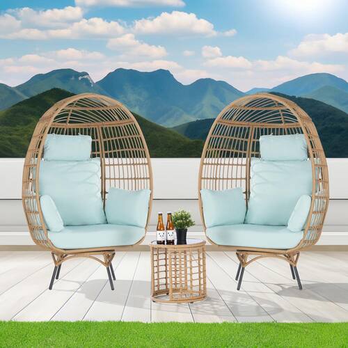 3-Piece Patio Wicker Swivel Outdoor Bistro Set with Side Table