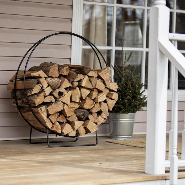 UniFlame 36 in. H Hoop Style Firewood Rack with Durable Iron