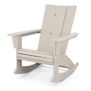 Modern Curveback Sand HDPE Plastic Adirondack Outdoor Rocking Chair