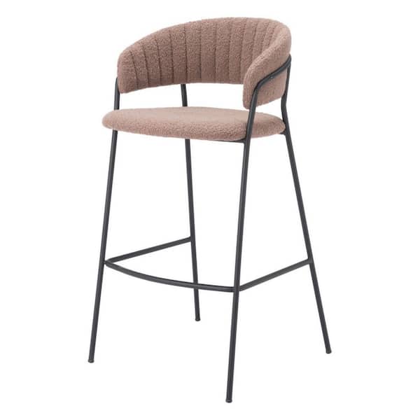 39.40 in. H Brown Bar Height Metal Bar Stool with Shearling Seat (Set of 2)