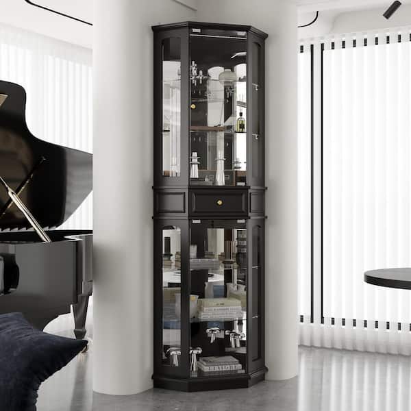 FUFU&GAGA 77.5 in. Tall Black Wood 6-Shelf Display Bookcase with