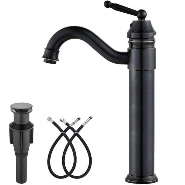 Single Handle Vessel Sink Faucet with Pop-Up Drain in Antique Bronze