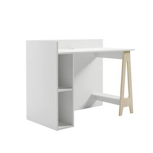 Atypik 45 in. White and Plywood Wood Computer Desk with Open Storage